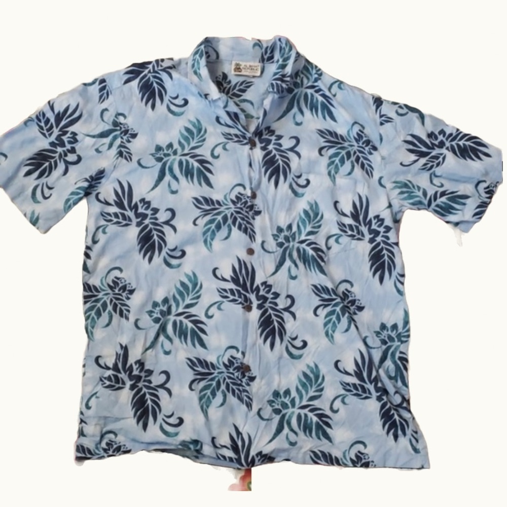 Aloha Republic Blue Hawaiian shirt size large